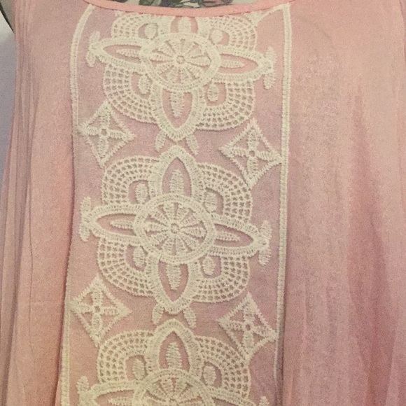 Mauve Pink Asymmetrical Crochet Detail Tunic Top - Picture 5 of 9